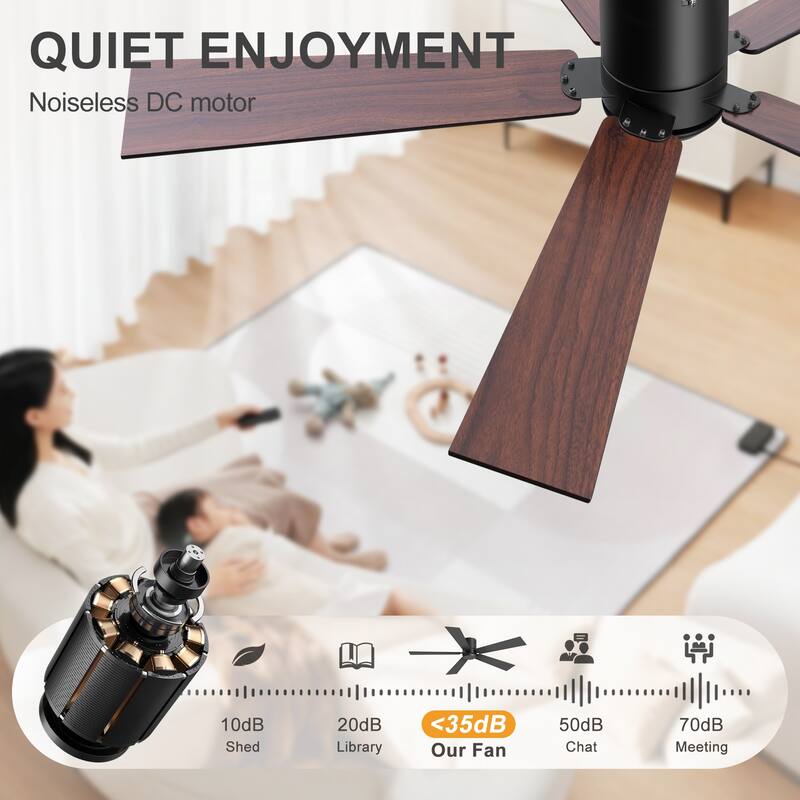 2 Set 42-inch Flush Mount Ceiling Fan No Light with Remote(5 Reversible Blades)