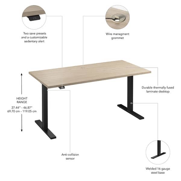 dimension image slide 6 of 22, Bush Business Furniture Move 60 Series 60x30 Adjustable Standing Desk