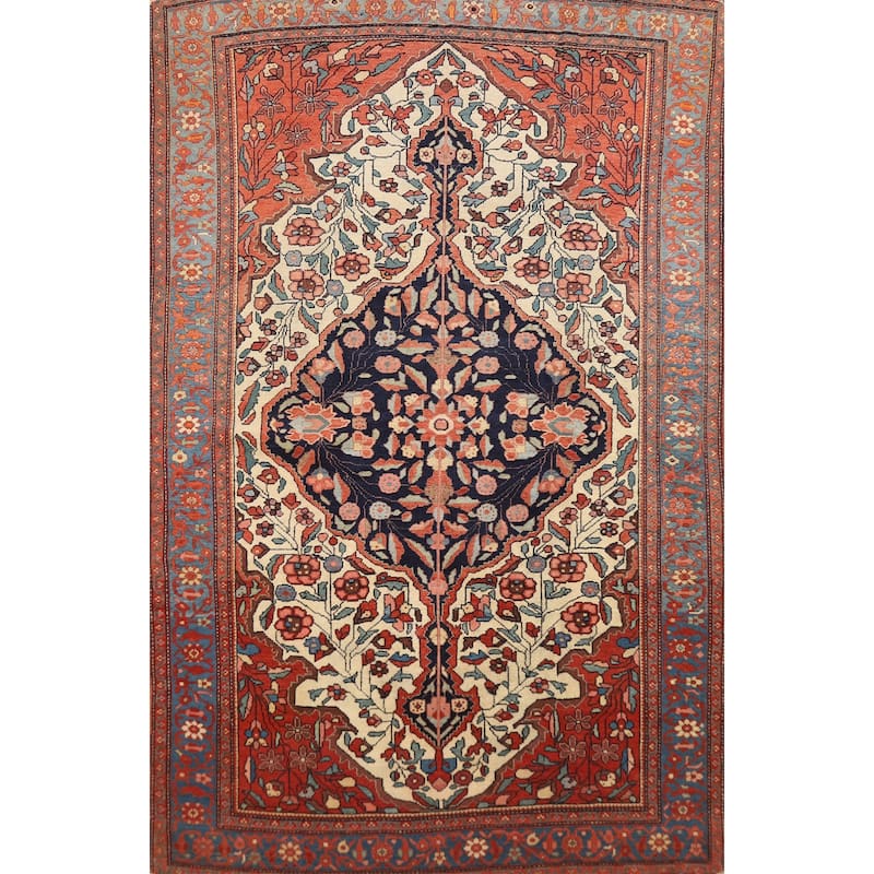 Pre-1900 Antique Sarouk Farahan Persian Rug Hand-Knotted Wool Carpet - 4'3" x 6'2"
