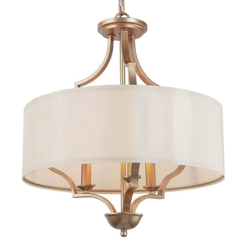 Mid-Century Modern 3-Light Drum Chandelier Fabric Lights for Dining Room - Deep Gold - 17" D x 20" H