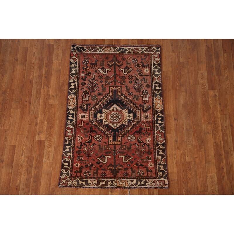 Tribal Qashqai Persian Vintage Rug Hand-knotted Wool Carpet - 2'11"x 4'7"