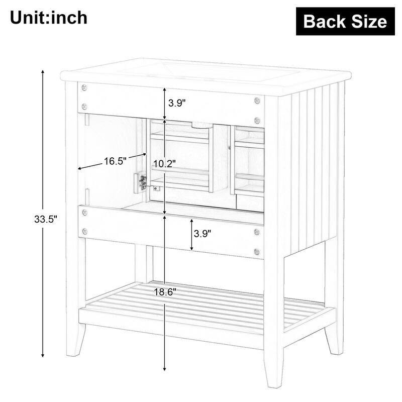 30" Freestanding Bathroom Vanity with Elegant Ceramic Sink, Solid Wood Frame & Ample Storage