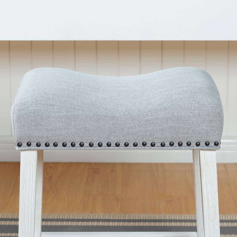 Upholstered Counter Height Stools,Set of 2 - Gray+White