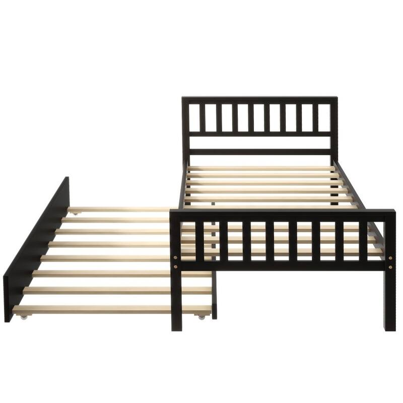 Platform Bed Frame with Headboard and Footboard，Twin Size Bed with Trundle