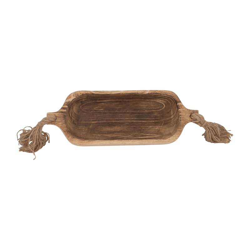 15" Wooden Tray with Tassels Contemporary Rustic Farmhouse Natural Brown Decorative Wooden Tray for Home or Office
