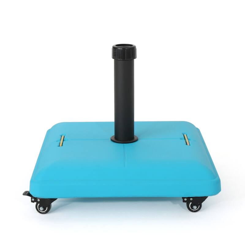 Roomfitters Square Rolling Umbrella Base, Heavy-Duty Wheeled Patio Stand, Teal