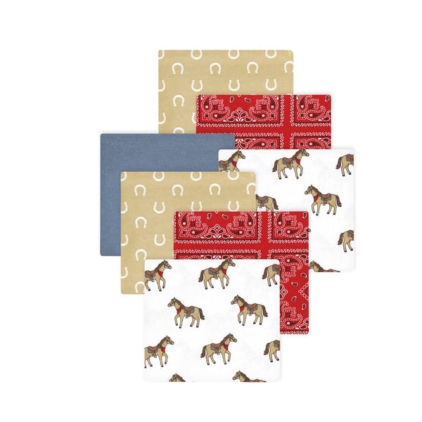 slide 1 of 1, Little Treasure Hudson Baby Boys Cotton Poly Flannel Receiving Blankets Multipack, Red Cowboy, 30x30 inches 30x30 inches - Red Cowboy