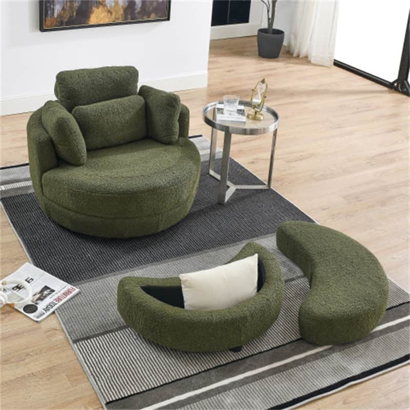 Swivel Accent Barrel Modern Grey Sofa Lounge Club Big Round Chair with Storage Ottoman Linen Fabric for Living Room