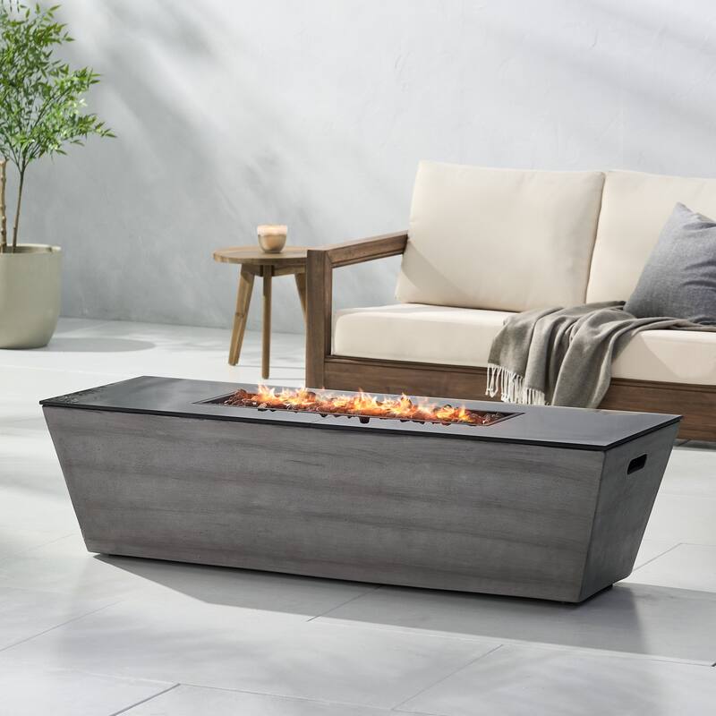 Langton Outdoor 50,000 BTU Lightweight Concrete and Ceramic Rectangular Fire Pit (No Tank Holder) by Christopher Knight Home - Grey