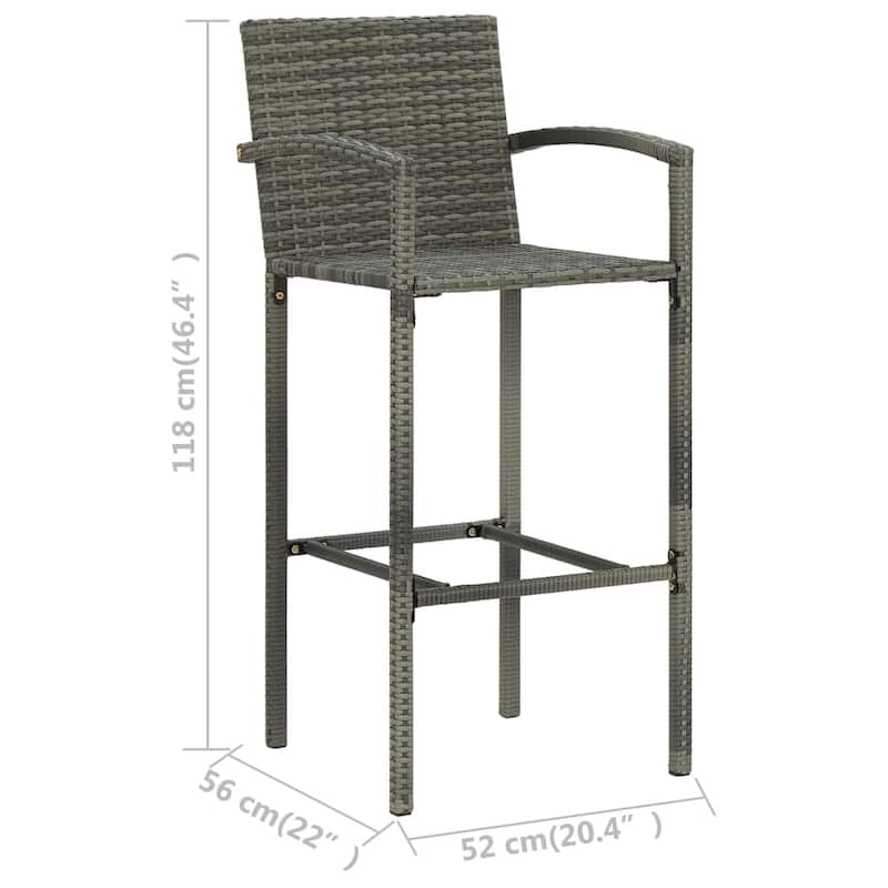 vidaXL Bar Stools 2 pcs Gray Poly Rattan - 20.5" x 22" x 46.5"