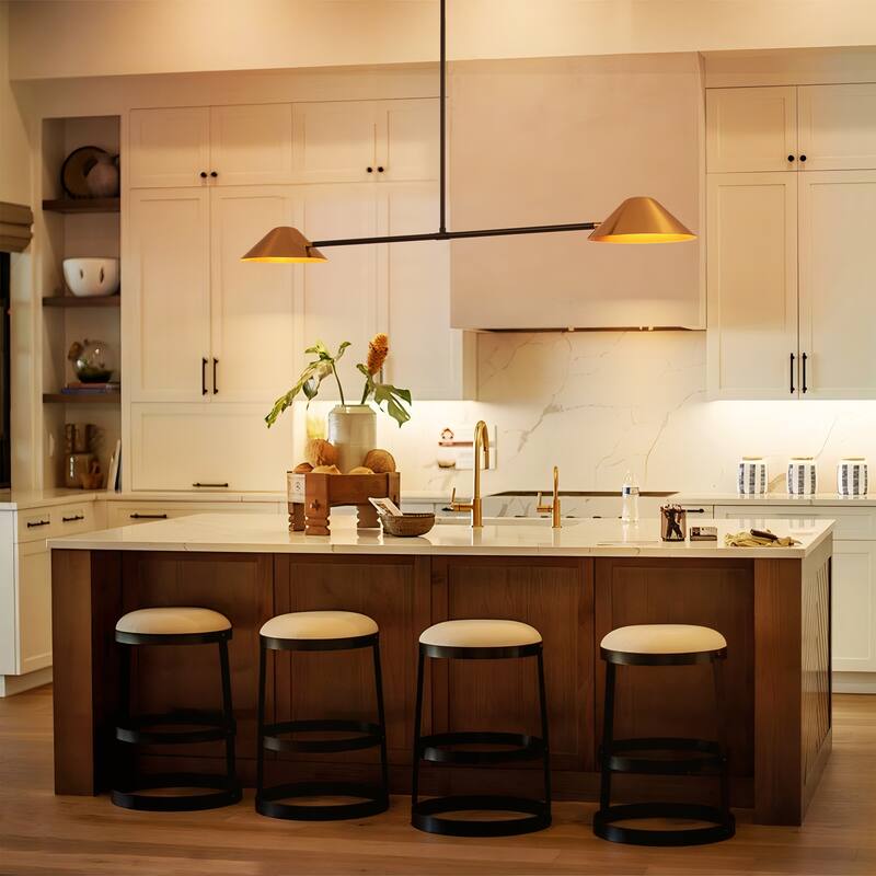 2-Light Industrial Black and Brass Linear Cone Pendant Light - 53.94" L × 3.94" H × 9.84" D