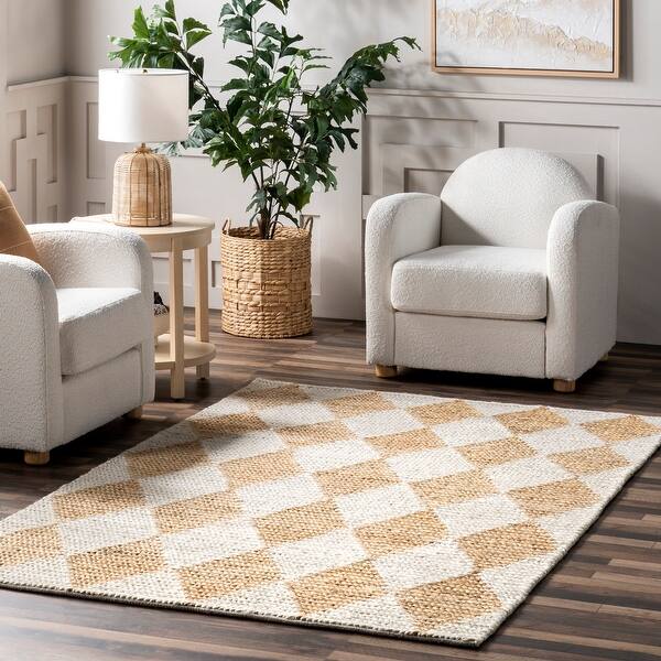 slide 2 of 37, Nuloom Chaya Diamond Striped Jute Blend Area Rug 7'6" x 9'6" - Natural