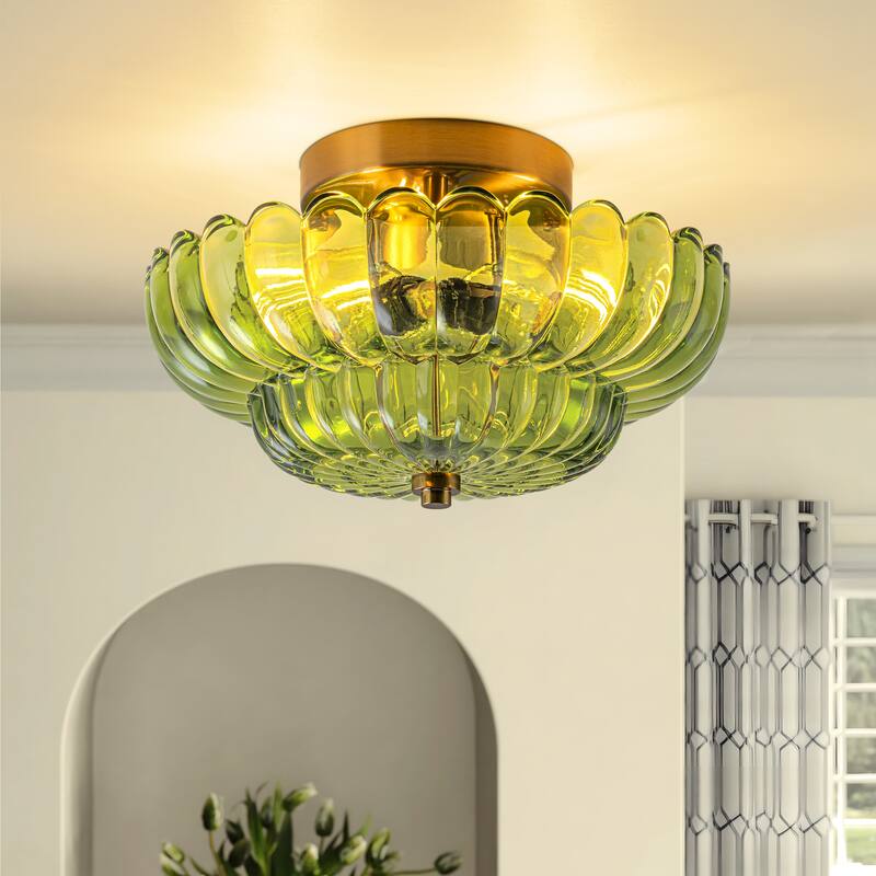 Starsky Modern 3-light Glass Semi Flush Mount - N/A - Green
