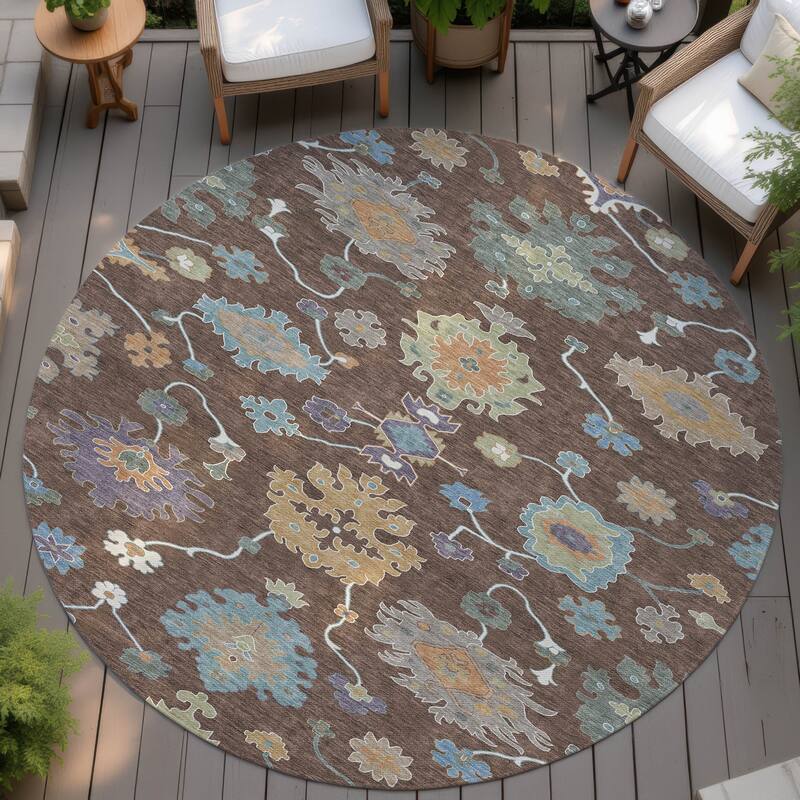 Machine Washable Indoor/ Outdoor Traditonal Delhi Chantille Rug - Chocolate - 8' x 8'