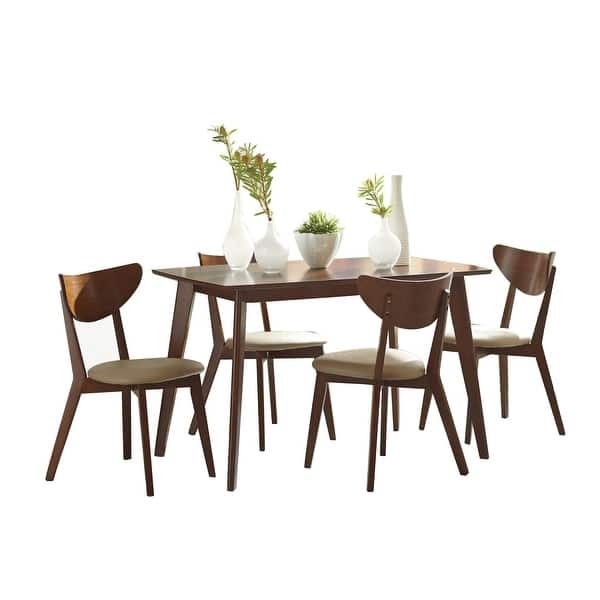 5 Piece Rectangular Dining Set in Chestnut and Tan Finish - On Sale ...