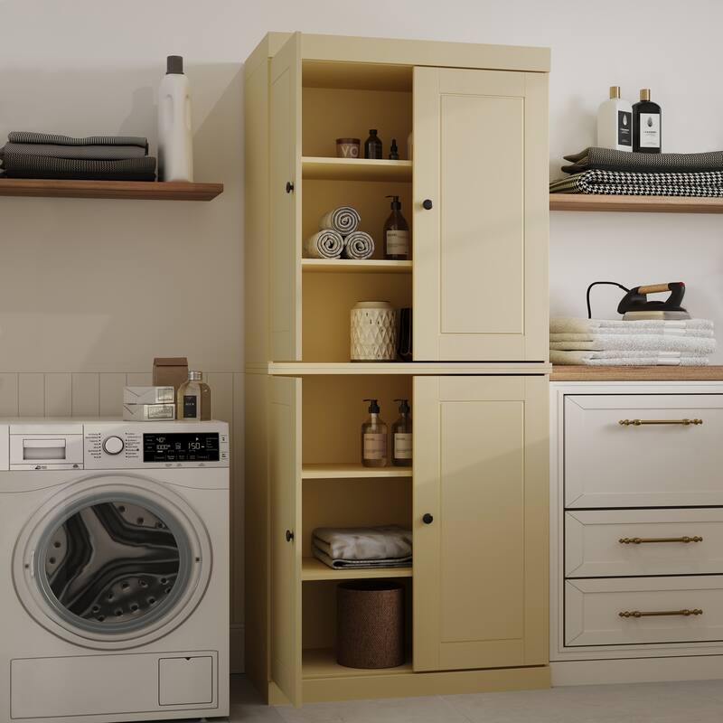 Palace Imports 100% Solid Wood Bathroom & Laundry Storage Cabinet, Raised Panel Doors, Adjustable Shelves, 32" Wide, 71.5" Tall