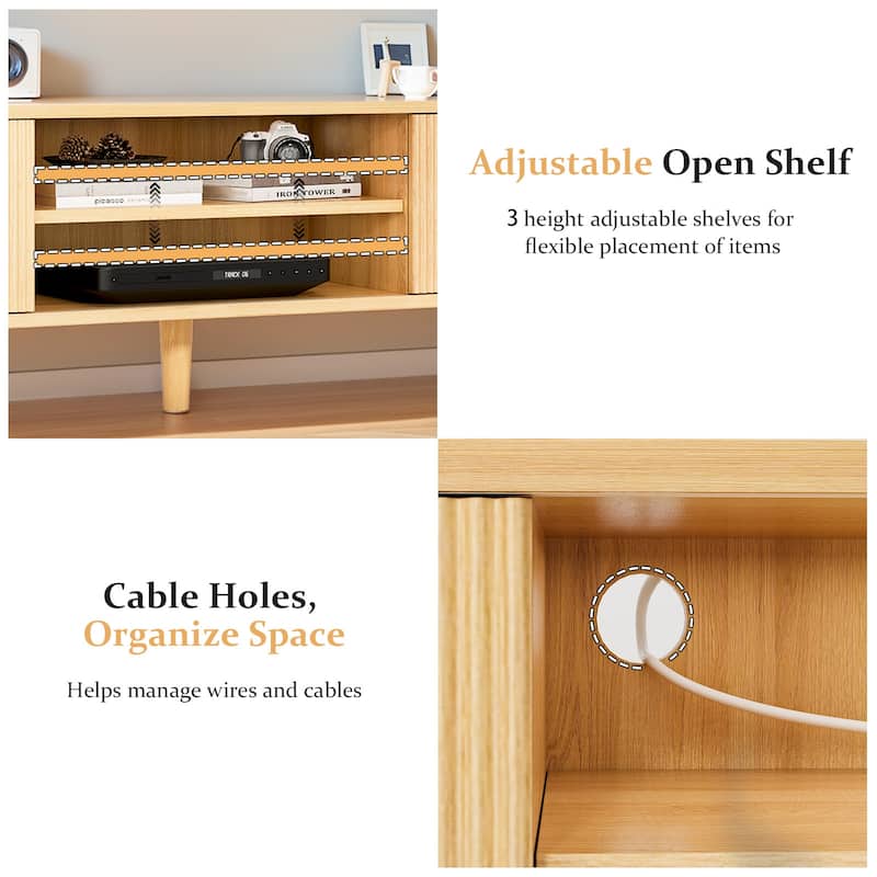 Pocassy TV Stand for TVs Up to 75 Inches with Fluted Sliding Doors