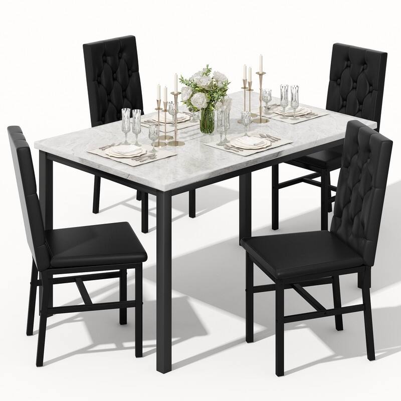 Grondin 5-Piece Dininng Room Table Set with 4 Upholstered Dining Chairs, Faux Marble Top And Metal Frame Dining Table Set Of 5