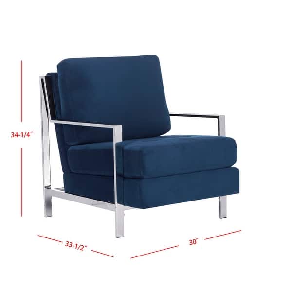 dimension image slide 1 of 2, SAFAVIEH Walden Modern Tufted Velvet Chrome Accent Chair - 30" W x 33.5" D x 34.3" H