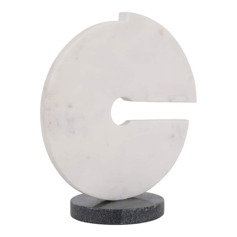Decorative Round Marble Sculpture Statue - 10", White & Black