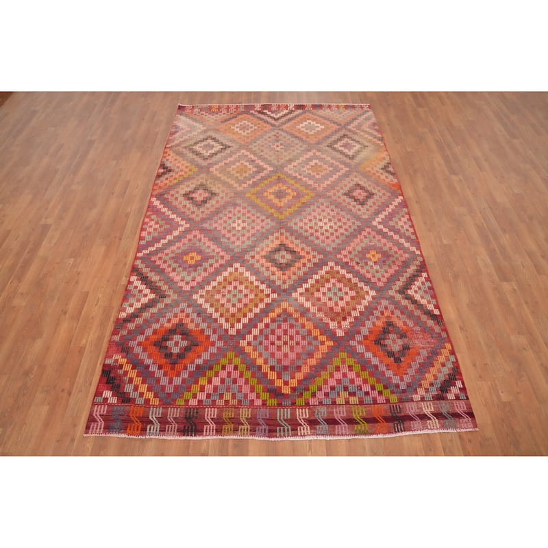 Hand Woven Oriental 100% Wool Carpet Southwestern Tribal Multi-Colored Kilim Area Rug - 9' 5'' X 5' 9''