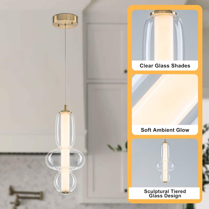 Starsky LED 3000K Tiered Clear Glass Pendant - Gold