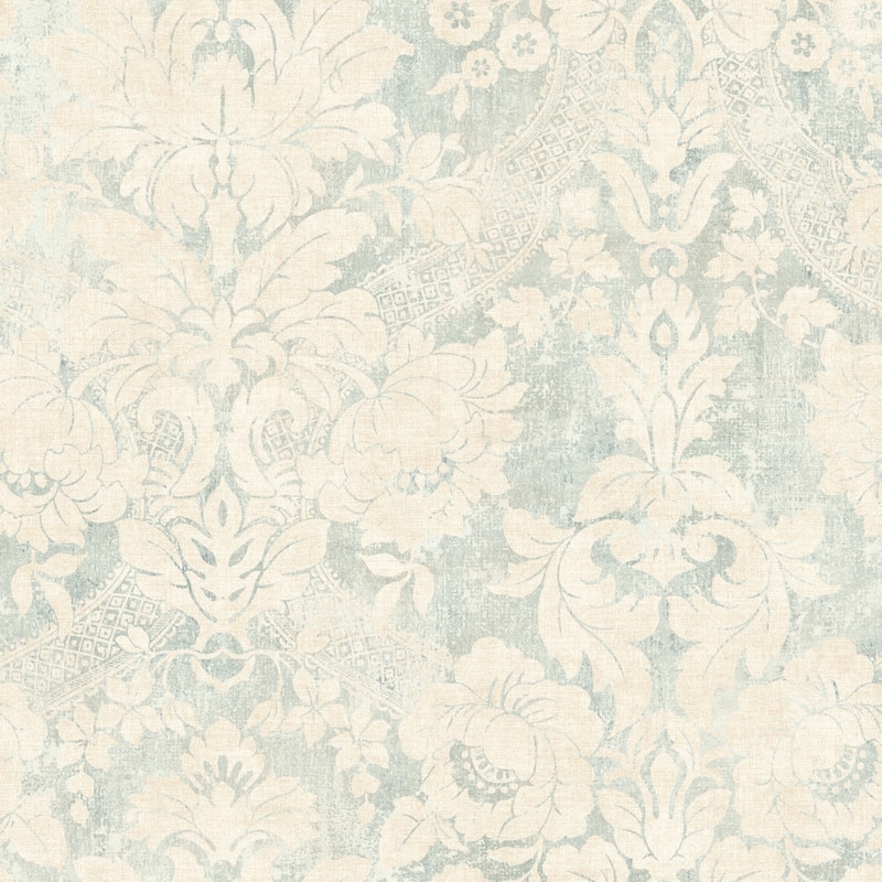 Seabrook Designs Garfield Acanthus Damask Unpasted Wallpaper - 20.5 in. W x 33 ft. L - Blue Dusk
