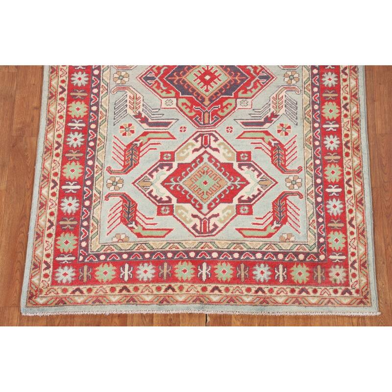 Oriental Blue Kazak Area Rug Hand-Knotted Wool Carpet - 3'8" x 5'8"