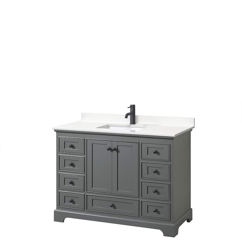 Deborah 48-inch Single Vanity, Quartz Top - Dark Gray, Black Trim, White Quartz Top