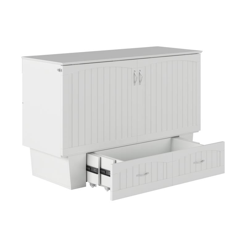 Sydney Queen Murphy Bed Chest with 6" Mattress, Storage Drawer & Built-In Charger in White