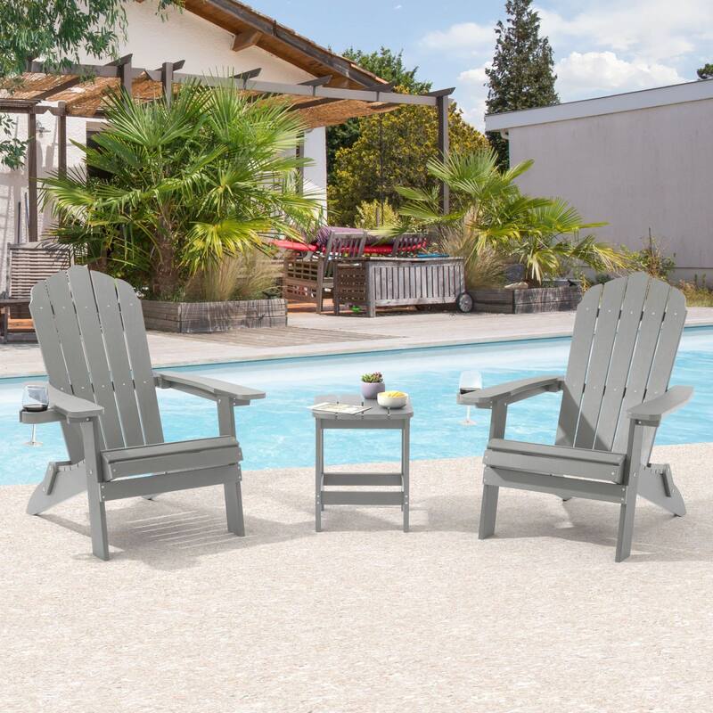 Bonosuki Set of 2 Folding Adirondack Chair Patio Fire Pit Chair - Light Grey
