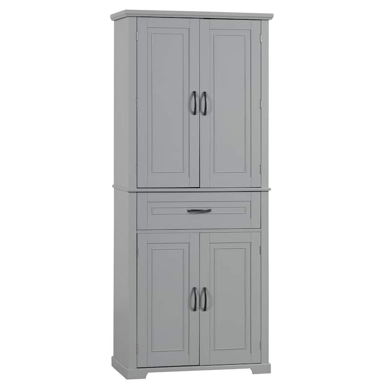 Tall Bathroom Storage Cabinet, Freestanding Organizer Cabine, Wooden Pantry with Adjustable Shelf, 4 Doors and Drawer