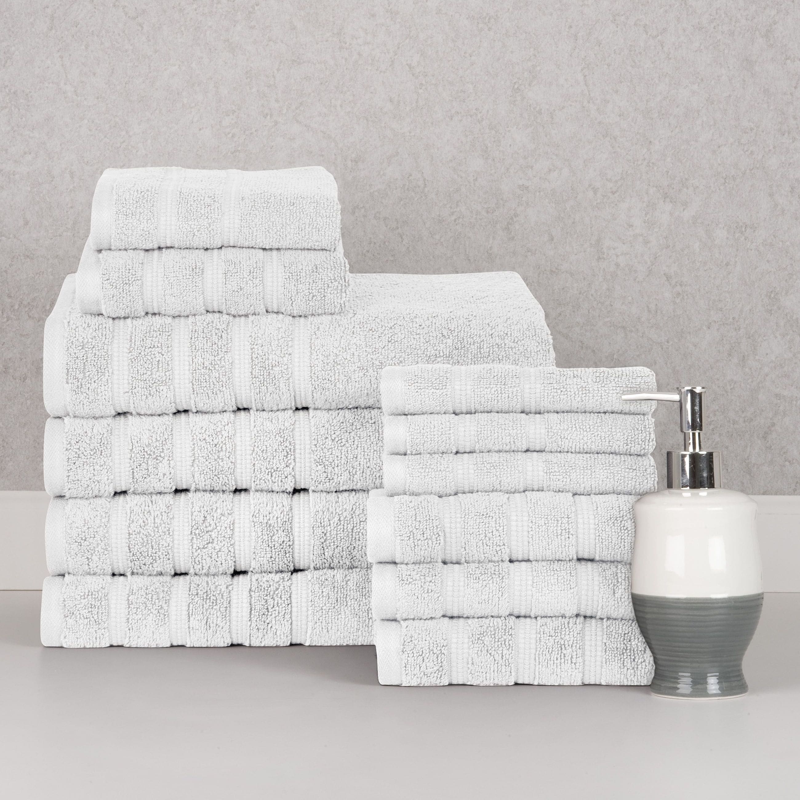 Zero Twist Cotton Solid Chevron Dobby Border Super Soft 12 Piece Assorted Bathroom Towel Set, Brick Red - Blue Nile Mills