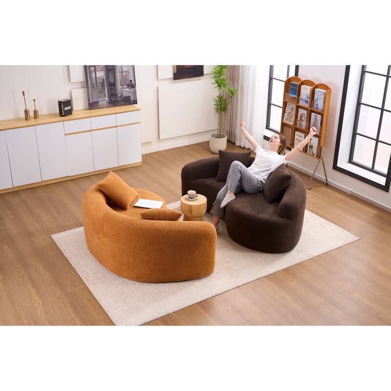 Full Compression Sponge Loveseat, S-Curved Dual-Depth Sofa, Brown Chenille Modular for Small Spaces & Meditation