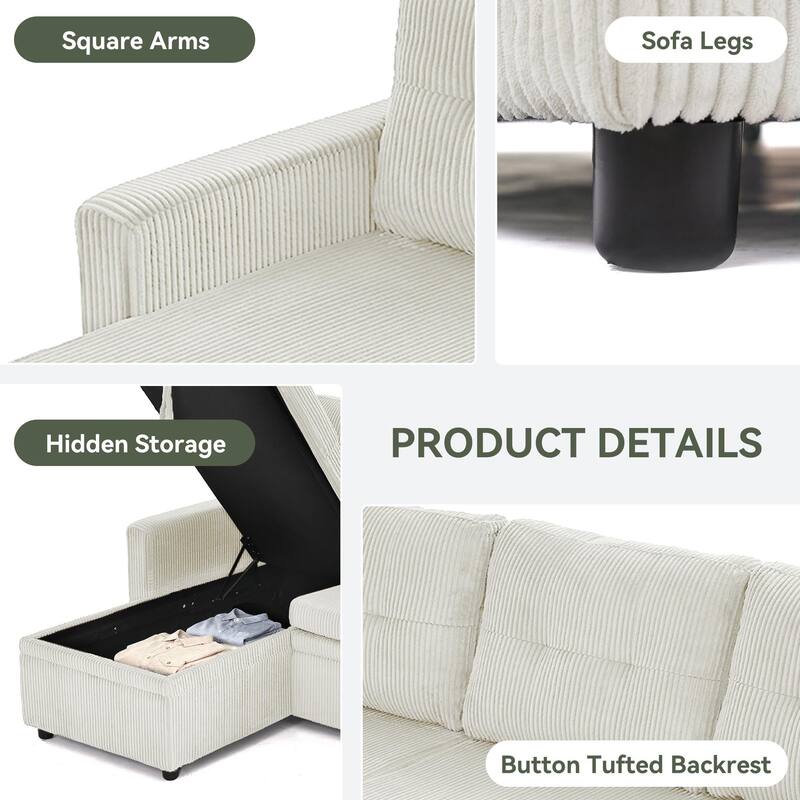 79" W L Shaped Reversible Convertible Pull Out Couch Bed Sleeper Sofa