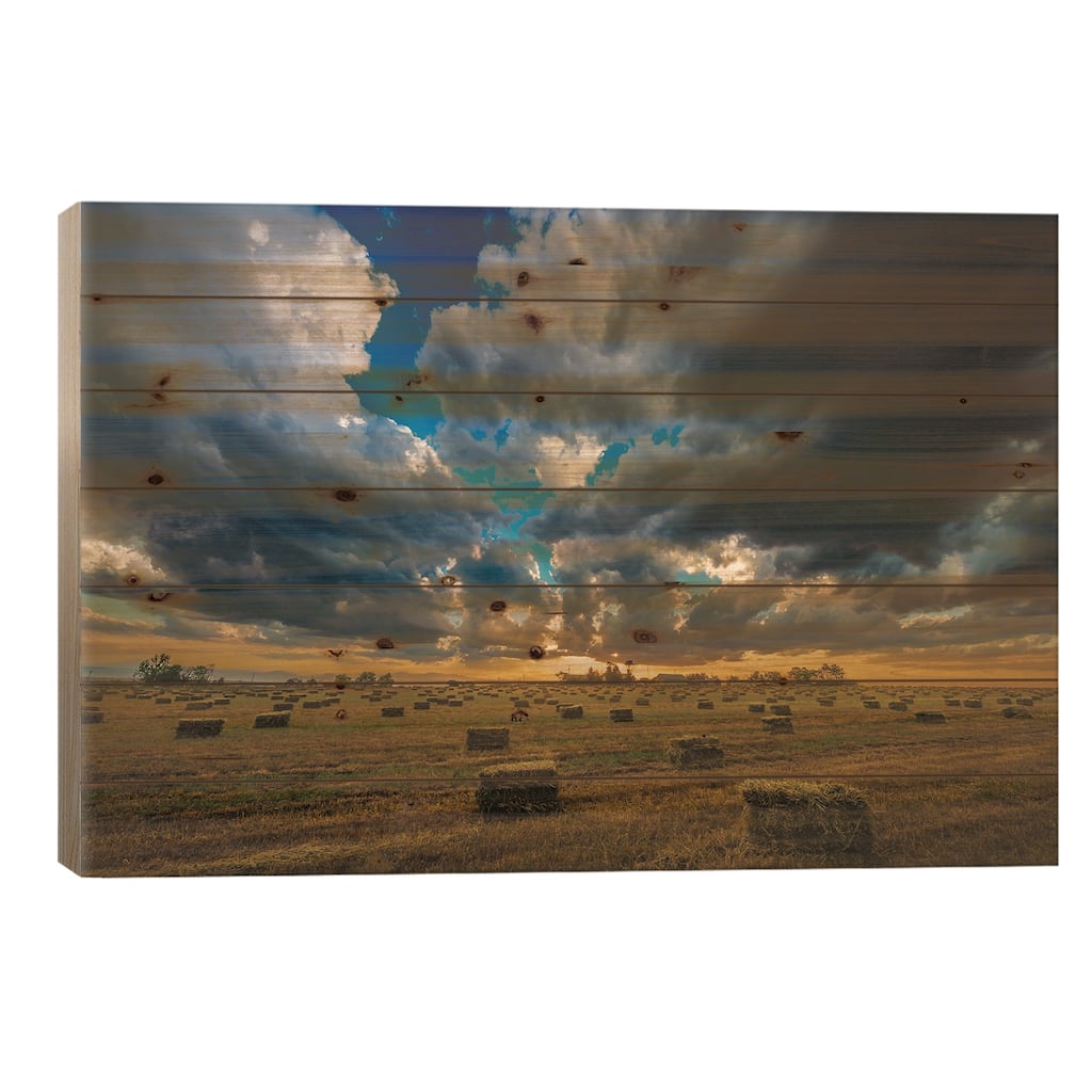Hay Harvest Sunset Print On Wood by Christopher Thomas - Multi-Color