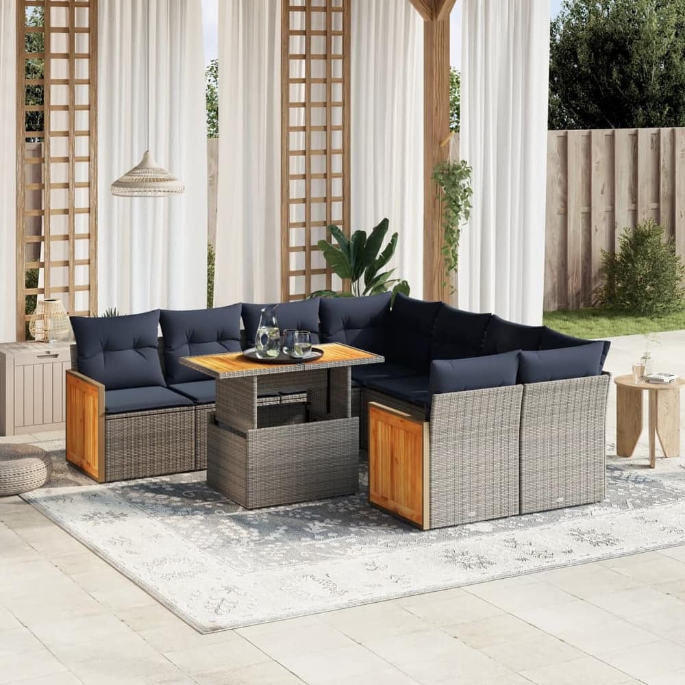 vidaXL Patio Sofa Set with Cushions Outdoor Furniture 9 Piece Poly Rattan