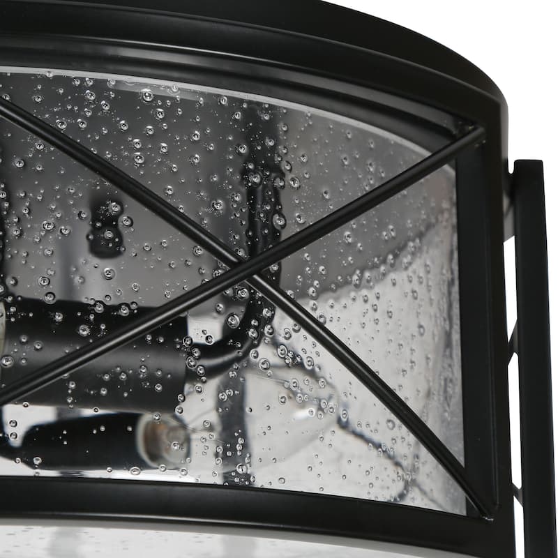 Clyno Mid-Century Modern 3-Light Black Seeded Glass Drum Flush Mount Light - D 13" x H 6"