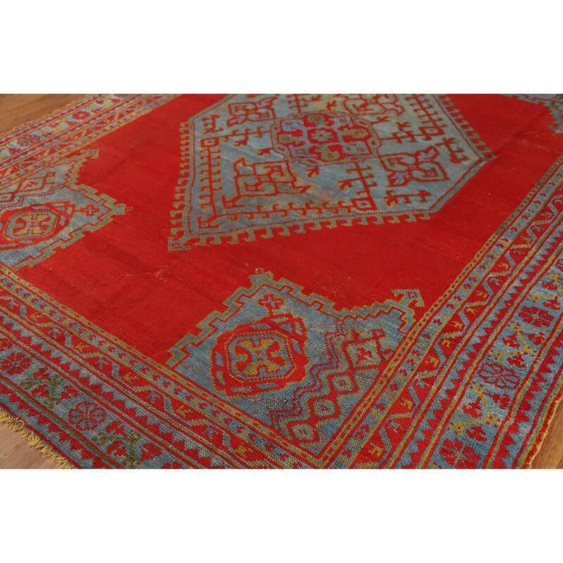 Vegetable Dye Oushak Turkish Antique Area Rug Handmade Wool Carpet - 7'3" x 9'9"