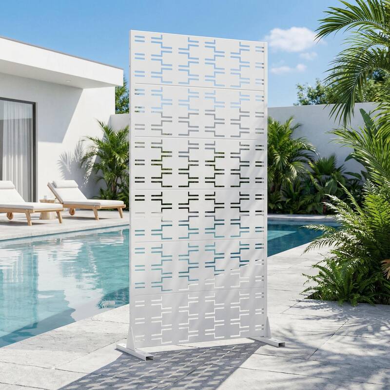 72" H×47"W Dovelina Black Outdoor Freestanding Metal Privacy Screen Decorative Garden Fence