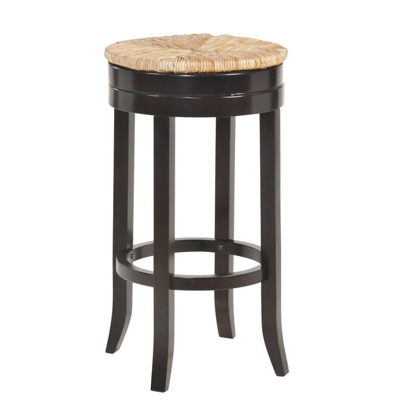 24" Brown and Beige Bar Stool with Swivel Rush Seat