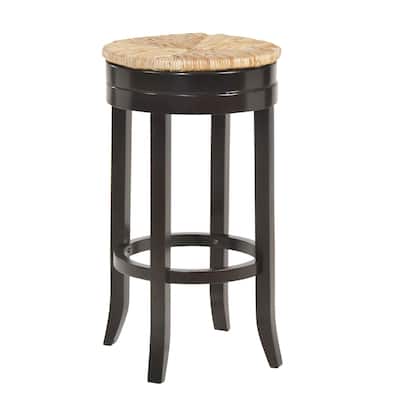 24" Brown and Beige Bar Stool with Swivel Rush Seat