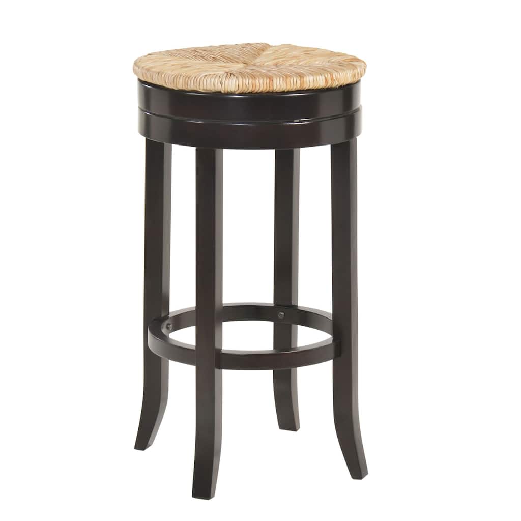 24" Brown and Beige Bar Stool with Swivel Rush Seat
