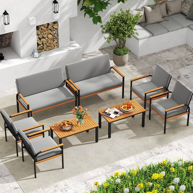 Costway 8 Piece Patio Furniture Set with Coffee Table, Loveseat & 4 - See Details - Grey - See Details