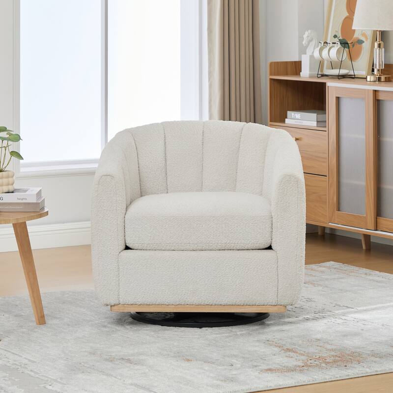 Anmytek 360 Degree Swivel Chenille Cushioned Chair Tufted Pumpkin Shape Upholstered Barrel Club Armchair