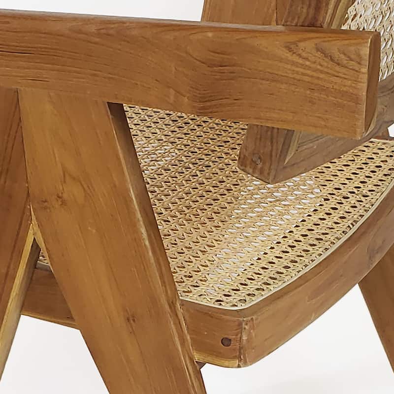 Nacum Stained Teak Wood and Natural Rattan Modern Armchair