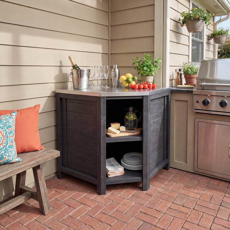 Modular Outdoor Kitchen Island Set, 100% Solid Wood BBQ Cabinet , Patio Kitchen Bar Table