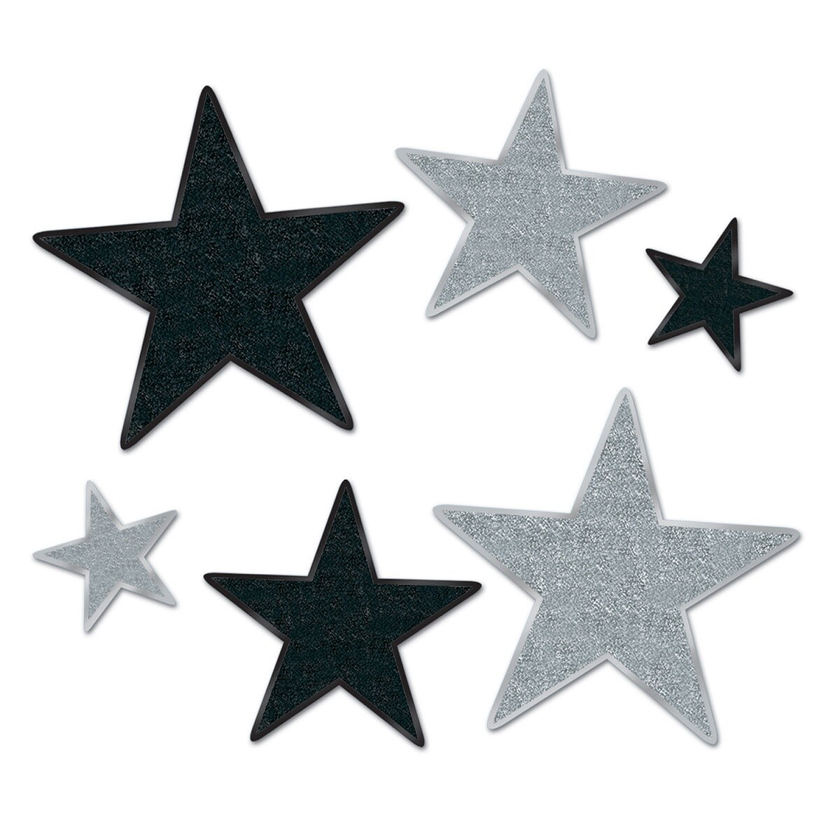 Shop 72 Piece Black And Silver Glittered Foil Star Cutouts Party