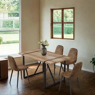5-Piece Dining Table Set with 4 Chairs, Modern Industrial Design with Solid Wood Table and Suede Upholstered Chairs