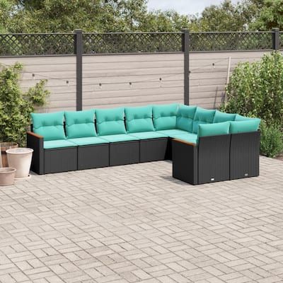 vidaXL 9 Piece Patio Sofa Set with Cushions Black Poly Rattan